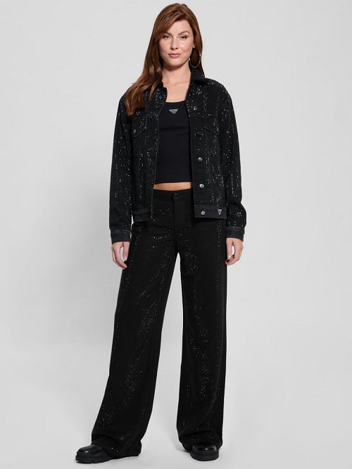 Guess Gilda Rhinestone Denim Jacket Zwart | GUESS-SN27931