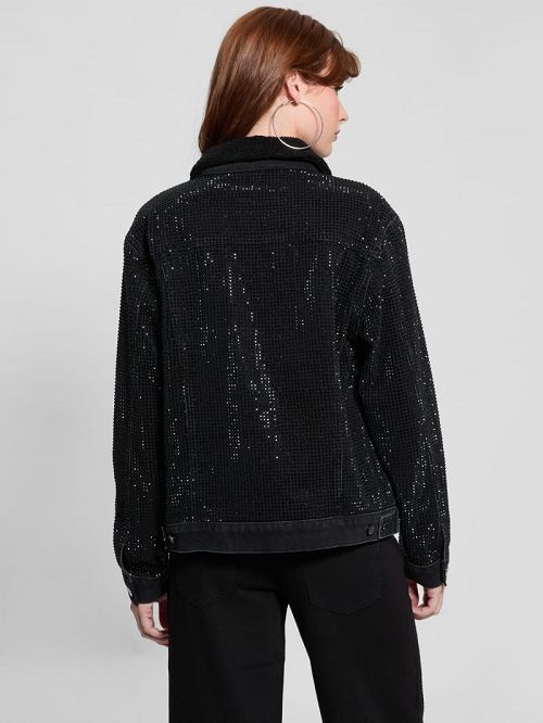 Guess Gilda Rhinestone Denim Jacket Zwart | GUESS-SN27931