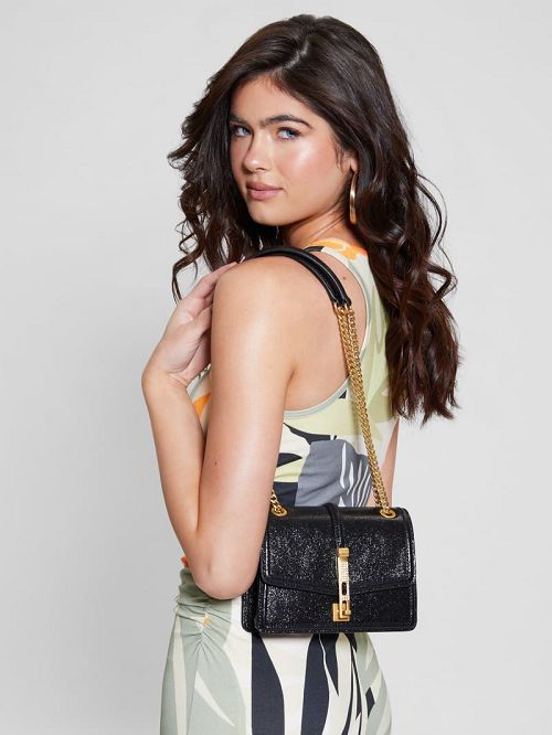 Guess Gilded Glamour Mini Convertible Crossbody Zwart | GUESS-SN28740