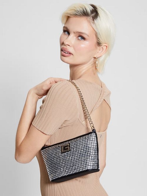 Guess Gilded Glamour Mini Top-Zip Bucket Bag Zwart | GUESS-SN29106