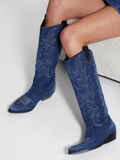 Guess Ginnifer Knee High Denim Cowboy Boots Blauw | GUESS-SN29928