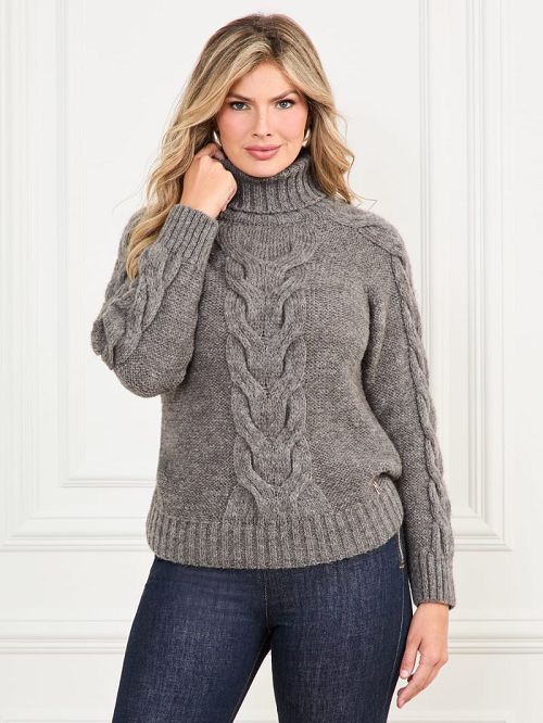 Guess Ginny Cable-Knit Sweater Grijs | GUESS-SN27388