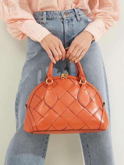 Guess Giorgia Leather Dome Bag Oranje | GUESS-SN29373
