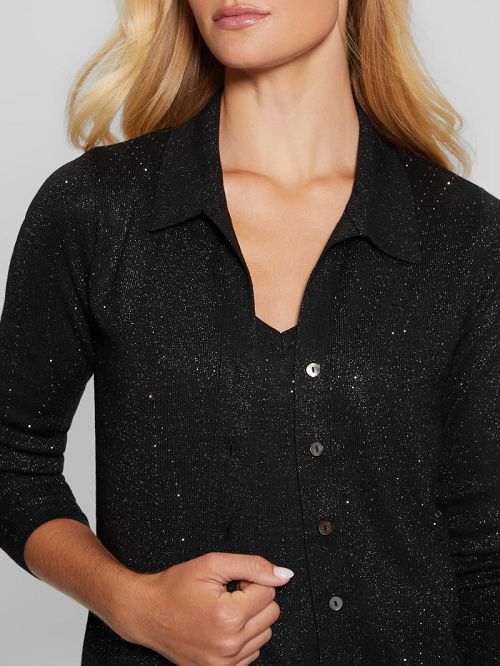 Guess Giovanna Rhinestone Sweater Shirt Zwart | GUESS-SN27844
