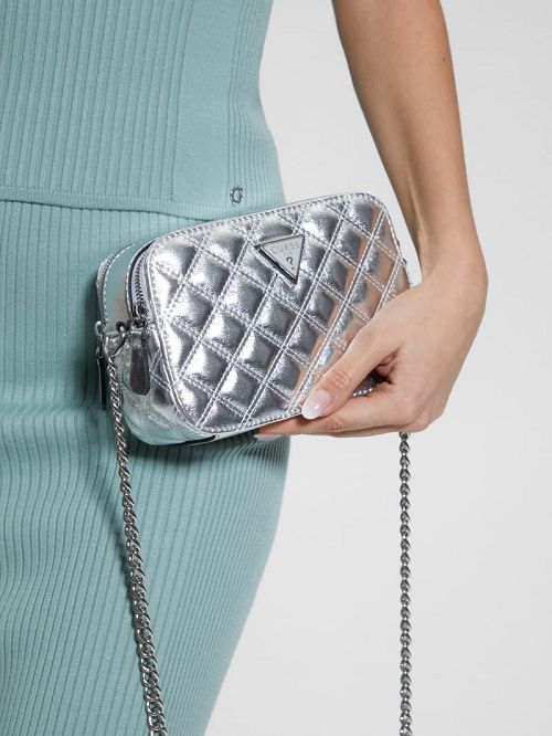 Guess Giully Quilted Camera Crossbody Zilver | GUESS-SN28954