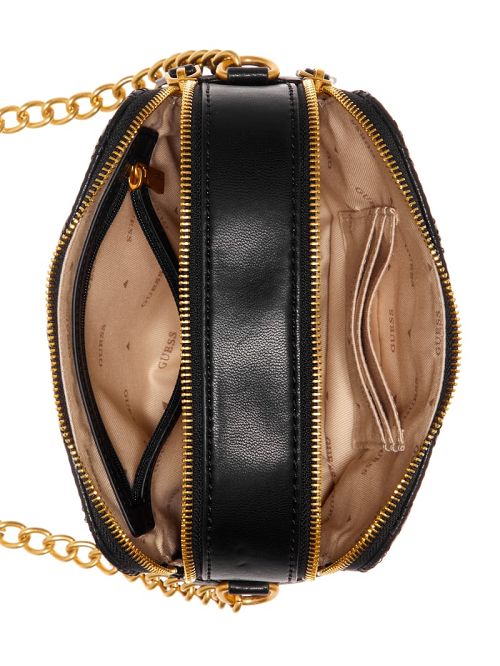 Guess Giully Quilted Camera Crossbody Zwart | GUESS-SN29014