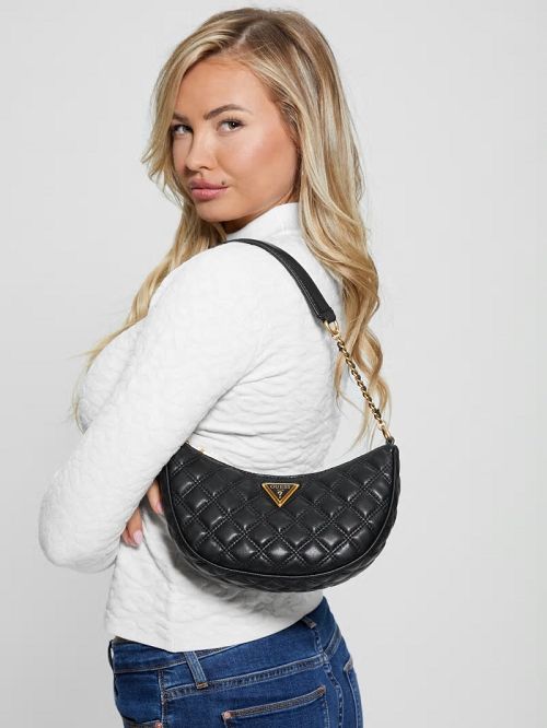 Guess Giully Quilted Top-Zip Shoulder Bag Zwart | GUESS-SN29139