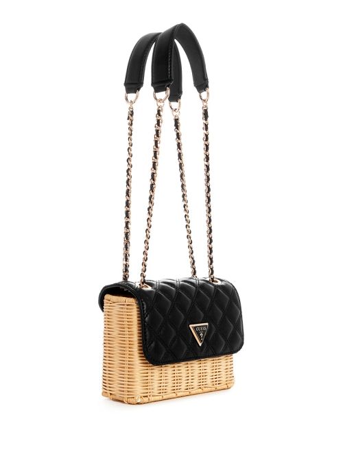 Guess Giully Straw Convertible Crossbody Zwart | GUESS-SN28810
