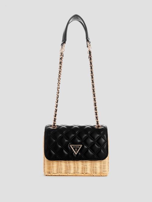 Guess Giully Straw Convertible Crossbody Zwart | GUESS-SN28810