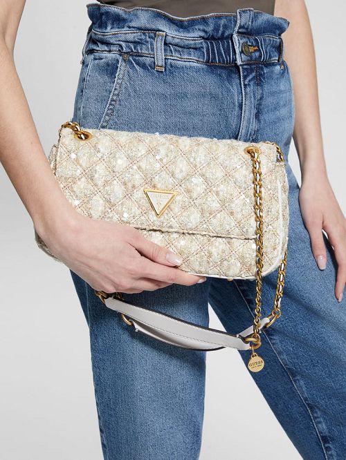 Guess Giully Tweed Convertible Crossbody Roze | GUESS-SN28863