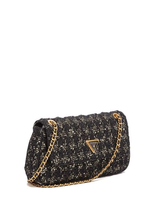 Guess Giully Tweed Convertible Crossbody Zwart | GUESS-SN29128