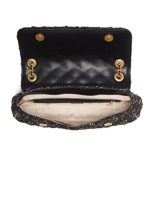Guess Giully Tweed Convertible Crossbody Zwart | GUESS-SN29128