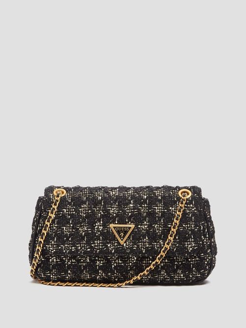 Guess Giully Tweed Convertible Crossbody Zwart | GUESS-SN29128