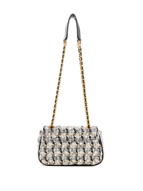 Guess Giully Tweed Mini Convertible Crossbody Zwart Wit | GUESS-SN28828