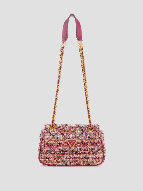 Guess Giully Tweed Mini Convertible Crossbody Paars | GUESS-SN28833