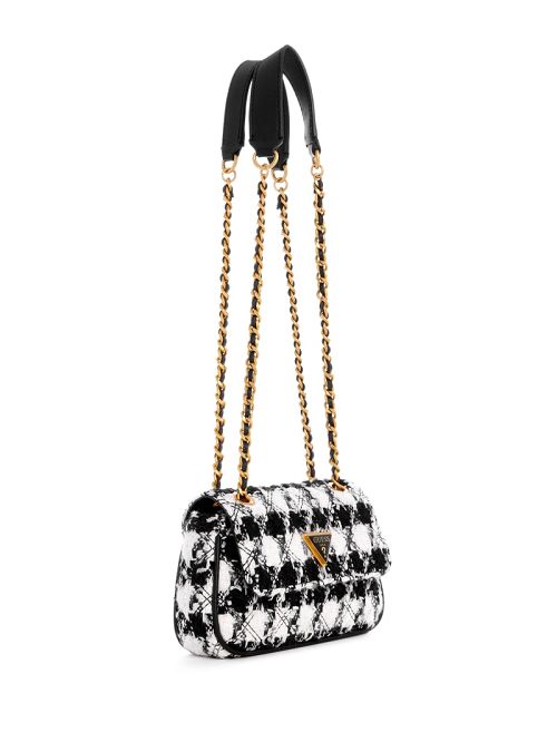 Guess Giully Tweed Mini Convertible Crossbody Zwart | GUESS-SN28884