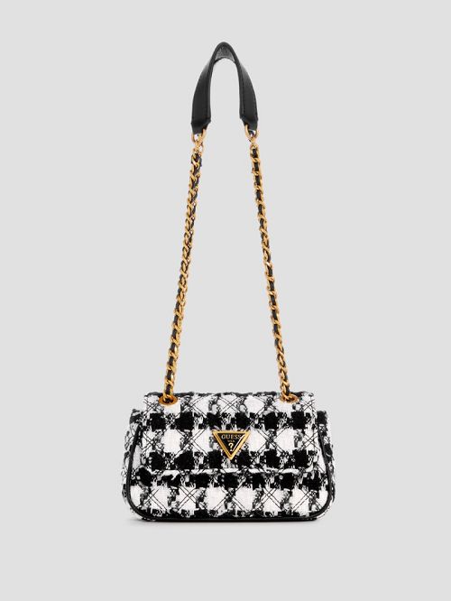 Guess Giully Tweed Mini Convertible Crossbody Zwart | GUESS-SN28884