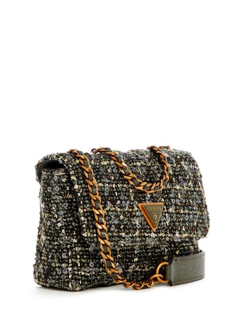 Guess Giully Tweed Mini Convertible Crossbody Groen | GUESS-SN28995