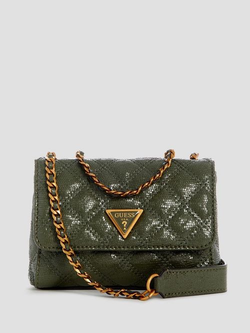 Guess Giully Tweed Mini Convertible Crossbody Groen | GUESS-SN29036