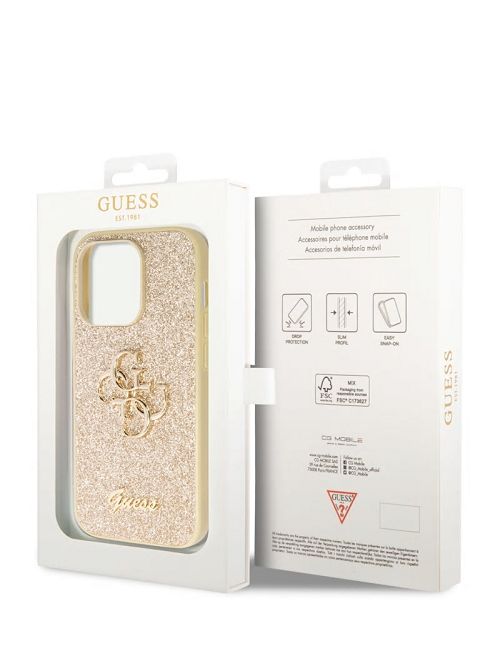Guess Glitter iPhone 14 Pro Case Goud | GUESS-SN31744