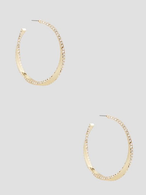 Guess Gold-Plated Rhinestone Twisted Hoop Earrings Goud | GUESS-SN30313