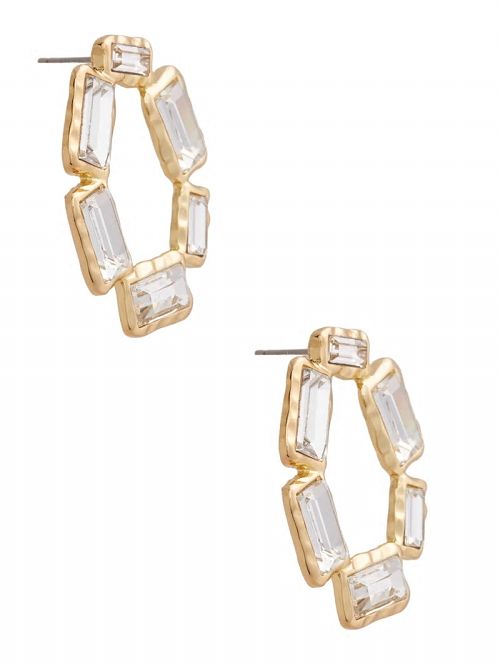 Guess Gold-Tone Baguette Open Earrings Goud | GUESS-SN30311