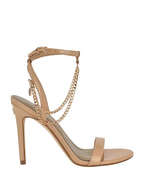 Guess Gold-Tone Chain Strap Heels Beige | GUESS-SN29746