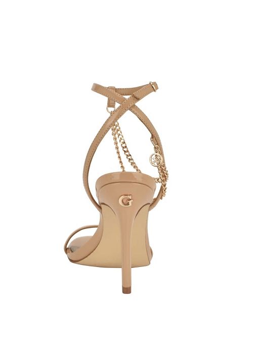 Guess Gold-Tone Chain Strap Heels Beige | GUESS-SN29746