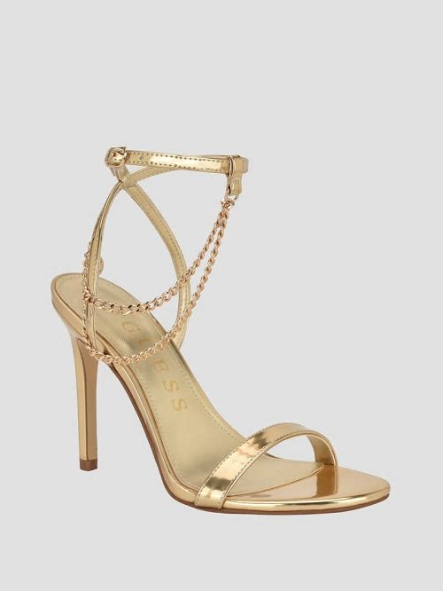 Guess Gold-Tone Chain Strap Heels Goud | GUESS-SN29736