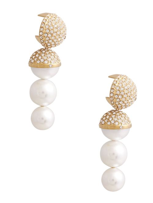 Guess Gold-Tone Crystal Ball and Faux Pearl Drop Earring Goud | GUESS-SN30275