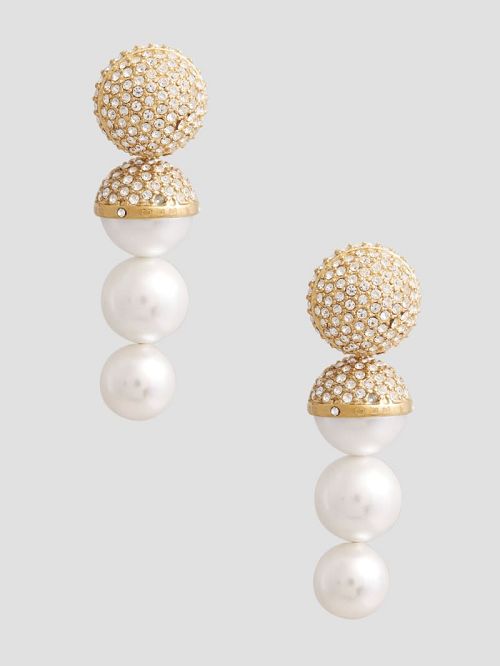Guess Gold-Tone Crystal Ball and Faux Pearl Drop Earring Goud | GUESS-SN30275