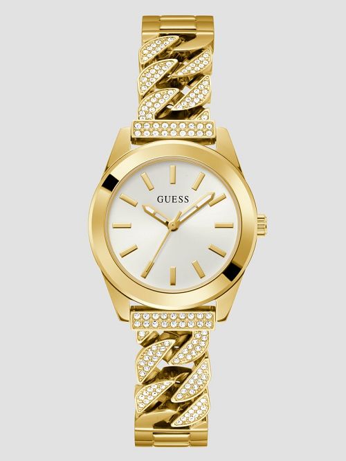 Guess Gold-Tone Crystal Curb Chain Analog Watch Goud | GUESS-SN29974