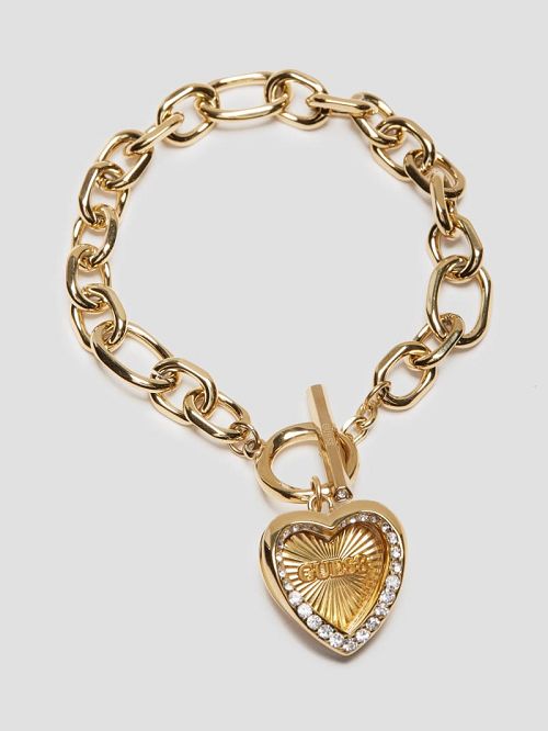 Guess Gold-Tone Heart T-Bar Chain Bracelet Goud | GUESS-SN30251