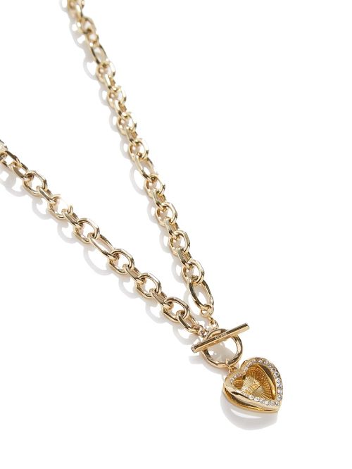 Guess Gold-Tone Heart T-Bar Chain Necklace Goud | GUESS-SN30248