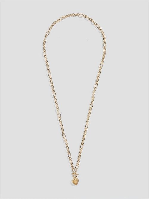 Guess Gold-Tone Heart T-Bar Chain Necklace Goud | GUESS-SN30248