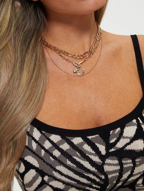 Guess Gold-Tone Logo Charm Layered Necklace Goud | GUESS-SN30263