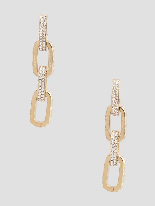 Guess Gold-Tone Matelassé and Pavé Link Earrings Goud | GUESS-SN30276