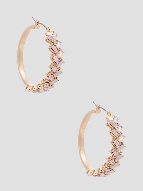 Guess Gold-Tone Moon Stone Hoop Earrings Multi | GUESS-SN30299
