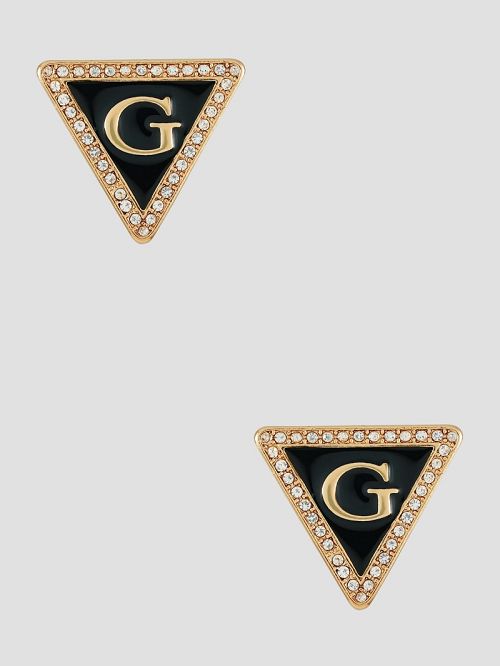Guess Gold-Tone and Black G Triangle Earrings Zwart | GUESS-SN30288
