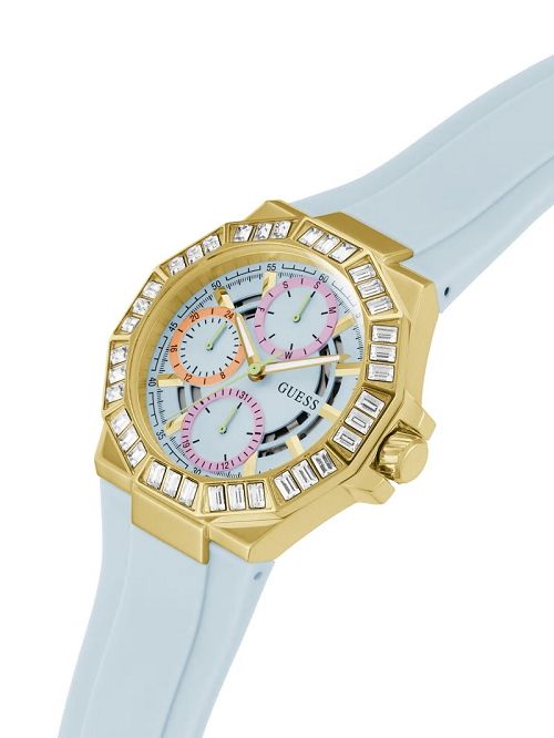 Guess Gold-Tone and Blue Silicone Multifunction Watch Blauw | GUESS-SN29996