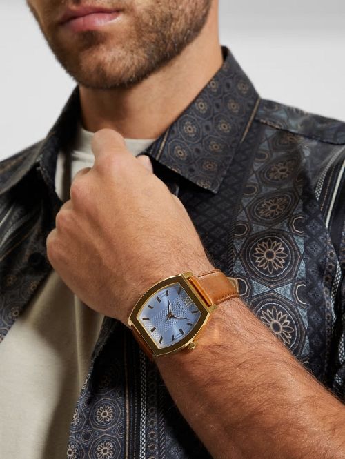 Guess Gold-Tone and Brown Leather Analog Watch Grijs | GUESS-SN31669