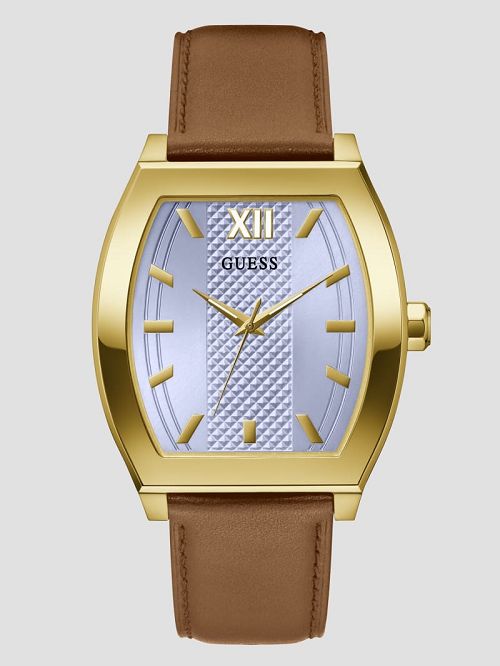 Guess Gold-Tone and Brown Leather Analog Watch Grijs | GUESS-SN31669