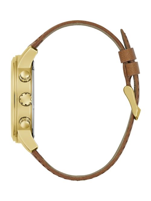 Guess Gold-Tone and Brown Leather Multifunction Watch Goud | GUESS-SN31655