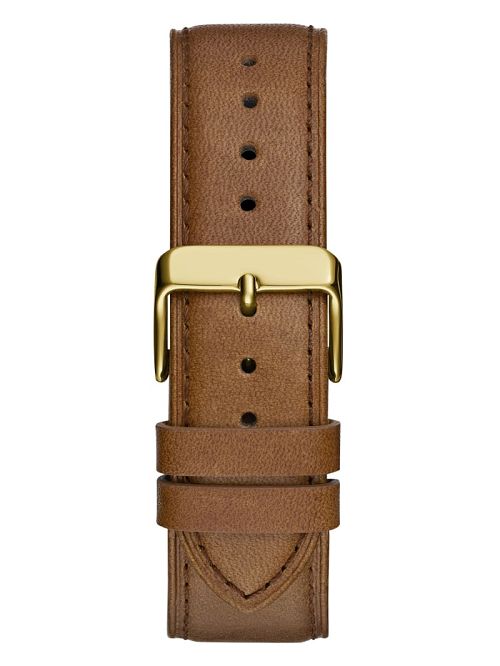 Guess Gold-Tone and Brown Leather Multifunction Watch Goud | GUESS-SN31655