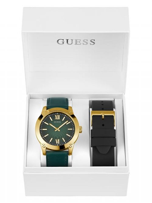Guess Gold-Tone and Green Analog Watch Box Set Groen | GUESS-SN31619