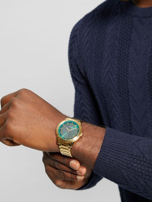 Guess Gold-Tone and Green Analog Watch Goud | GUESS-SN31663