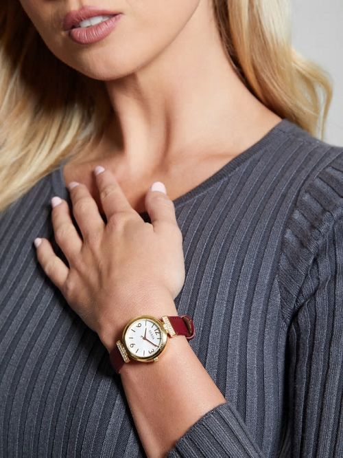 Guess Gold-Tone and Red Leather Analog Watch Rood | GUESS-SN30016
