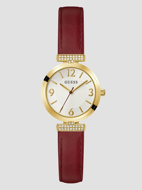 Guess Gold-Tone and Red Leather Analog Watch Rood | GUESS-SN30016