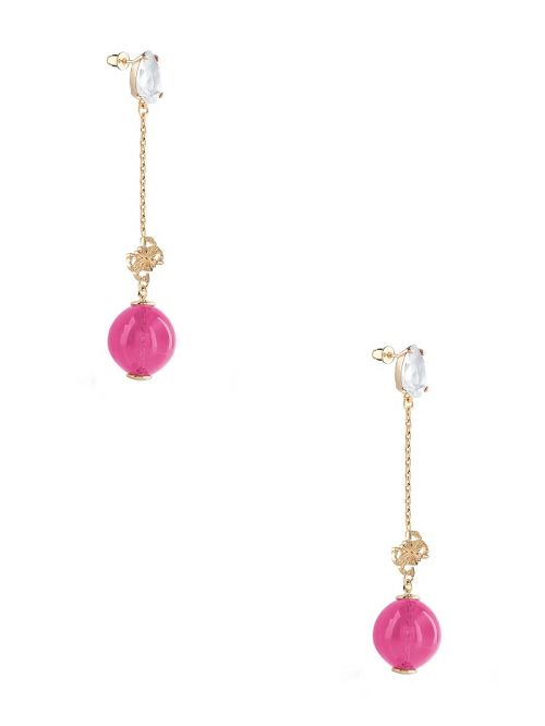 Guess Gold-Tone and Ruby Bubble Drop Earrings Roze | GUESS-SN30292