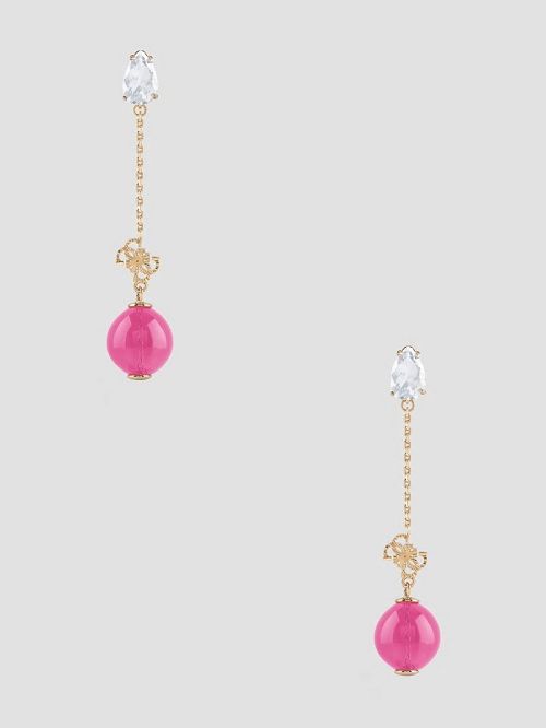 Guess Gold-Tone and Ruby Bubble Drop Earrings Roze | GUESS-SN30292